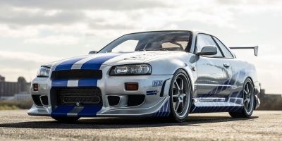 KYOSHO ORIGINAL 1/12scale Nissan Skyline R34 GT-R 2001 "Fast & Furious" (Silver/Blue Stripes)  [No.KSR12007A]