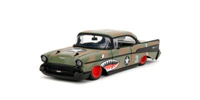 JADA TOYS 1/24scale 1957 Chevy Bel Air Chop Top Camo/Shark Mouth  [No.JADA35027]