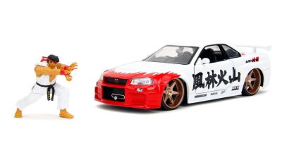 JADA TOYS 1/43 2002 ニッサン スカイライン GT-R (R34) ホワイト ストリートファイター/リュウ フィギュア付  [No.JADA35114]