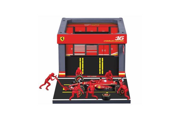 Bburago 1/43 フェラーリ PIT PASSセット SF-24 No,16 C.ルクレール (クルー×6pcs,パドックガレージ)  [No.18-36862L]