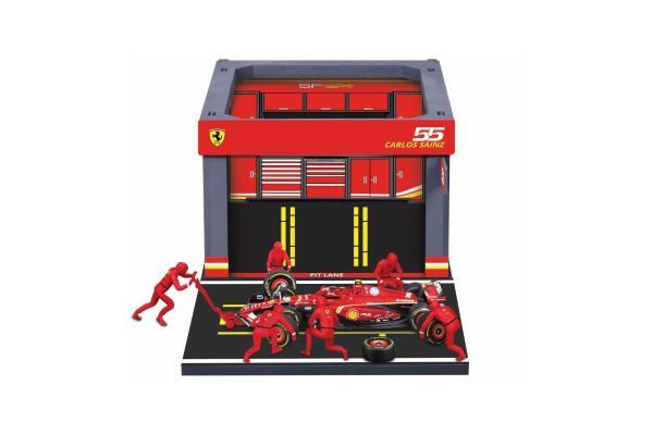 Bburago 1/43 フェラーリ PIT PASSセット SF-24 No,55 C.サインツ Jr. (クルー×6pcs,パドックガレージ)  [No.18-36862S]