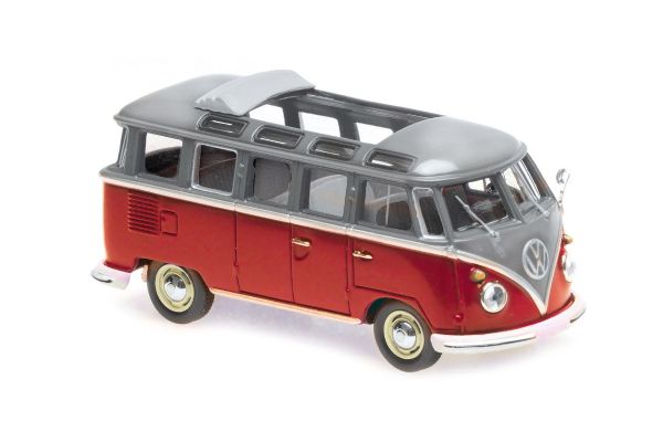 MINICHAMPS 1/43scale Volkswagen Samba Bus 1961 Red/Gray  [No.940052301]