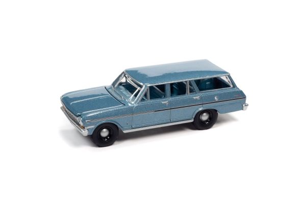 AUTO WORLD 1/64scale 1963 Chevy Nova II Station Wagon Silver Blue  [No.AWSP083B]