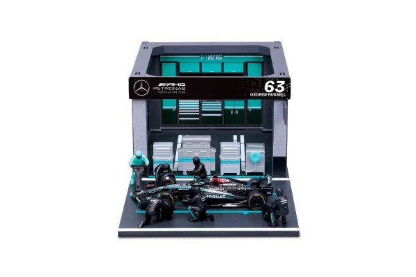 Bburago 1/43 メルセデス-AMG ペトロナス F1チーム PIT PASS セット W15 No,63 G.ラッセル(クルー×6pcs,パドックガレージ)  [No.BUR38452R]
