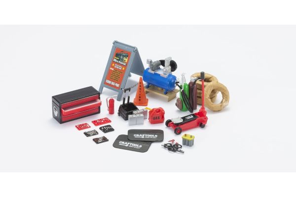 HOBBY GEAR 1/24scale Mobile Mechanic Set [ バッテリー、ガス缶、コーン、コンプレッサー、タイヤ 他 ] [No.HB18415]