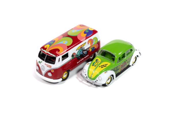 JOHNNY LIGHTNING 1/64 Turtle Wax バージョン A 2-カー セット ■1969 VW ビートル グリーン Turtle Wax 　■1964 VW タイプ2 トランスポーター レッド Turtle Wax  [No.JLPK023A2TW]