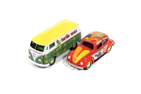 JOHNNY LIGHTNING 1/64 Turtle Wax バージョン B 2-カー セット ■1969 VW ビートル レッド Turtle Wax 　■1964 VW タイプ2 トランスポーター グリーン Turtle Wax  [No.JLPK023B2TW]