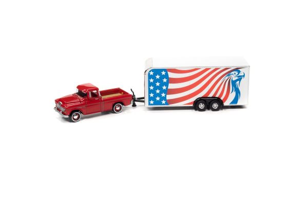 JOHNNY LIGHTNING 1/64scale 1955 Chevy Cameo Red & Closed Trailer Star-Spangled Banner  [No.JLSP200A]