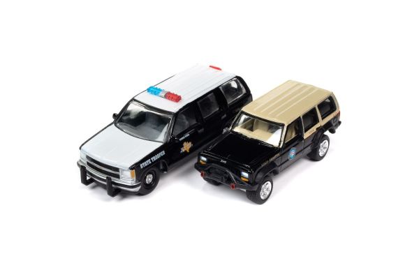 JOHNNY LIGHTNING 1/64scale American Heroes 2 Pack 2022 Release 3 Version A set 1997 Chevy Tahoe (Texas) + Jeep Cherokee XJ (Florida)   [No.JLSP277A]