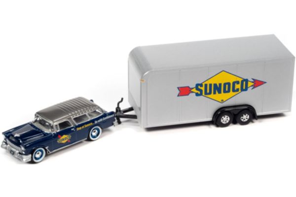 JOHNNY LIGHTNING 1/64scale 1955 Chevy Nomad w/Enclosed Trailer Blue/Silver/SUNOCO  [No.JLSP307B]