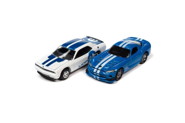 JOHNNY LIGHTNING 1/64scale Moper 2-Car Set 2023 Release 1 Version A ■2008 Dodge Viper SRT 10 Blue ■2014 Dodge Challenger R/T White/Blue  [No.JLSP319A]