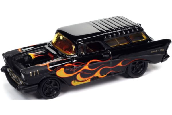 JOHNNY LIGHTNING 1/64scale 1957 Chevy Nomad Black/Black Flames  [No.JLSP362B]