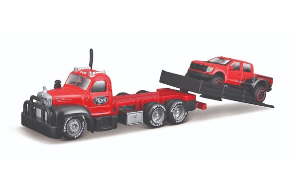 MAISTO 1/18scale 1953 Mack B-61 Flatbed / 2021 Ford F-150 Raptor Red  [No.MS15055FD]