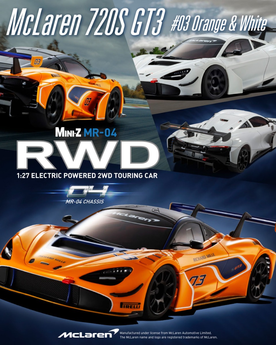 新規金型ボディ!! 最新MR-04シャシーのマクラーレン720S GT3 MINI-Z RWD MR-04 readyset マクラーレン720S GT3 #03